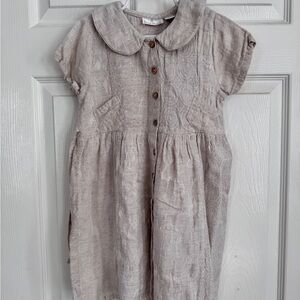 Sacred Threads Light Taupe Linen Peter Pan Collar Dress